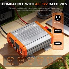 3000W Power Inverter 12V to 120V 60HZ Off Grid Solar Pure Sine Wave 2LCD Remote