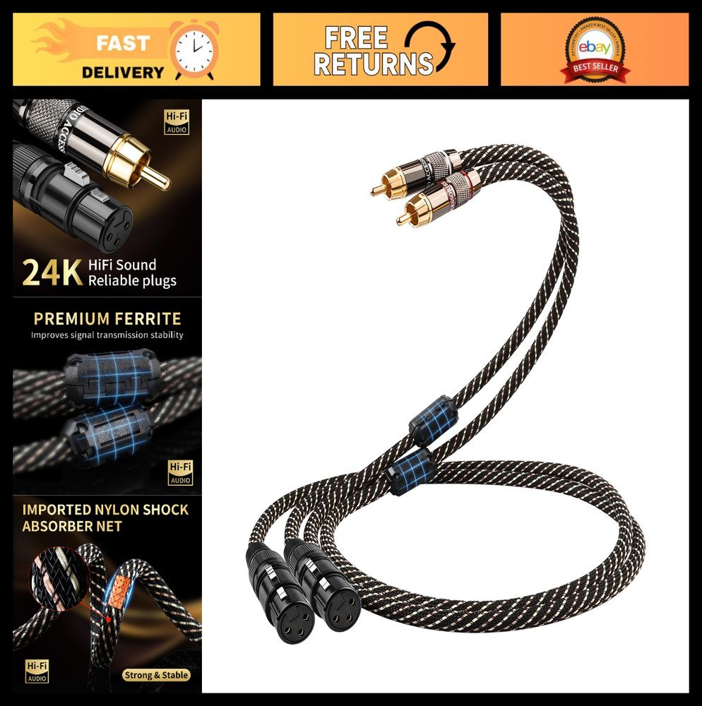 RCA to XLR Adapter Cables 1.64FT – 2-Pack Male to Female, Gold-Plated, HiFi Audi