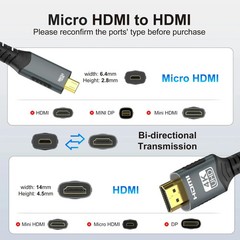 4K@60Hz Micro/Mini HDMI to HDMI Cable Braided 18Gbps Camera Monitor Cord USA