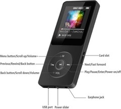Black MP3/MP4 Bluetooth Player – Compact for Workout, Commute & Leisure