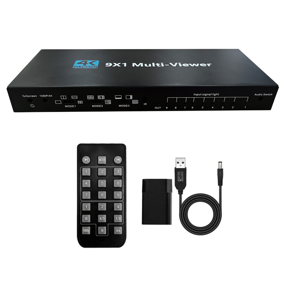 HDMI Multiviewer 4K 9 In 1 Out 1080P Screen Multi-Viewer Seamless Switch W/ IR