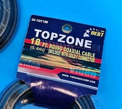 Lot of 3 TOPZONE 18 FT Coaxial Cable w/ Gold Plated F-Connectors RG59U *NEW*