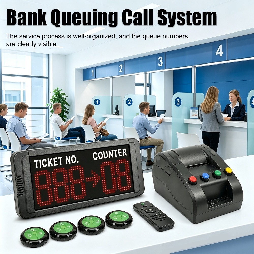 Multi Window Wireless Queue Call System – 1 Display+4 Button+1 Numbering printer