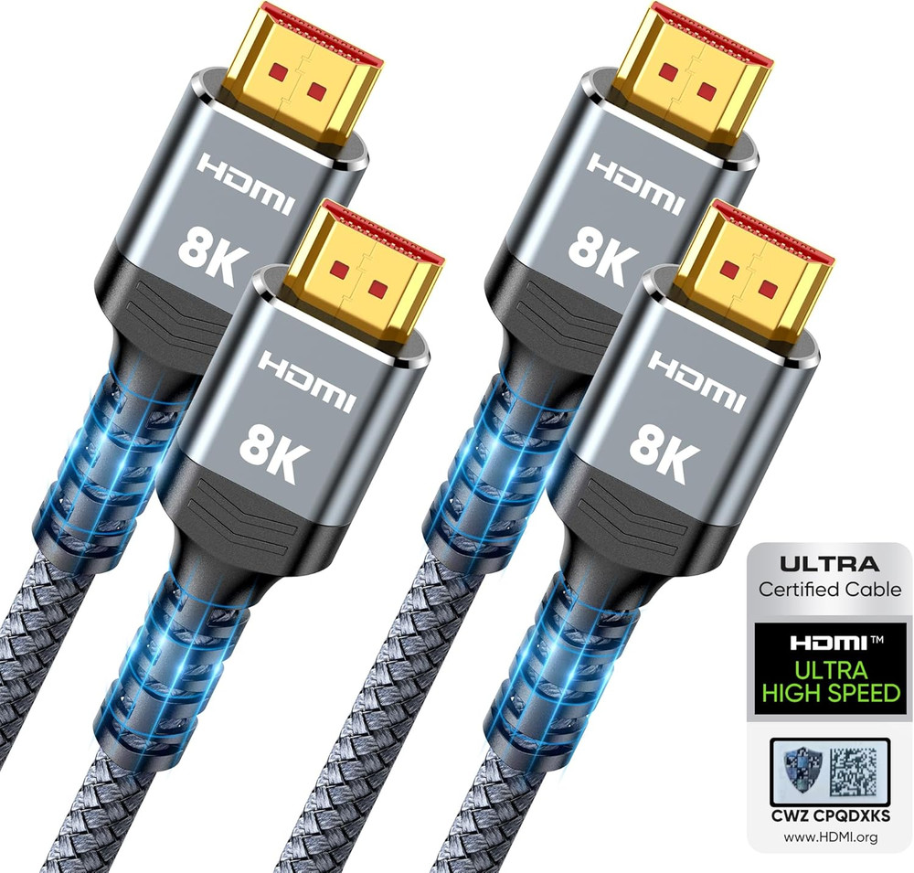 10K 8K HDMI 2.1 Cable 2-Pack 6.6FT, Highwings Certified 48Gbps Ultra High Speed