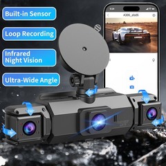 4 Channel Dash Cam 4k Car Camera 360 View WiFi Front Rear Inside Left Right 64GB