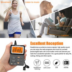 Portable Pocket Digital LCD AM FM Radio Stereo MP3 USB Rechargeable w/Earphones