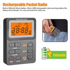 Portable Pocket Digital LCD AM FM Radio Stereo MP3 USB Rechargeable w/Earphones