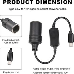 USB C Male to 12V Car Cigarette Lighter Socket Female Converter Cable, USB to…