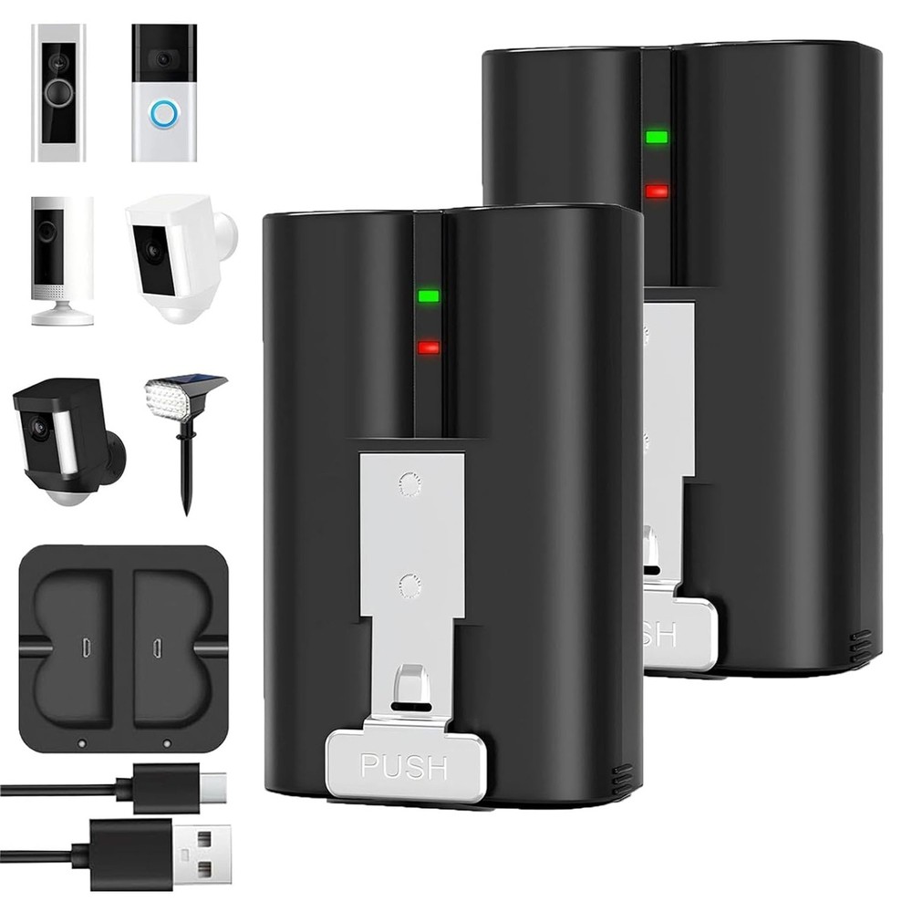 2 Pack 7200mAh Rechargeable Battery and Charger Station for Ring Doorbell 2/3/4