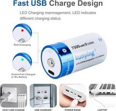 High-Drain 8 Pack Rechargeable D Batteries – 7500mWh Power with Safety Features