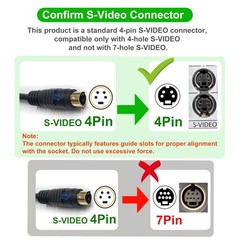 S Video Cable, S-Video Cable 4 Pin Connector Male to Male Gold Plated Compatible