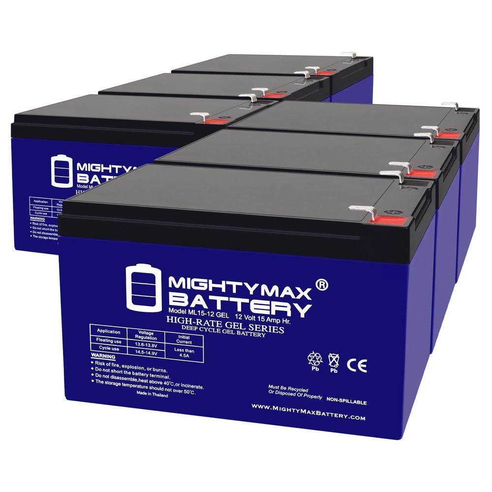Mighty Max 12V 15AH GEL F2 Battery Compatible with E-glide DC-36 – 6 Pack