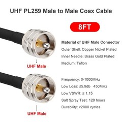 8ft UHF CB Coax Cable with Low Loss & Durable Construction