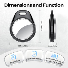 [iOS Only] Tukio Air Tracker Tags 4 Pack Black, [Apple MFi Certified] Bluetooth