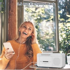 Portable Cassette Player Recorder Boombox with AM/FM Radio, AC or Battery White
