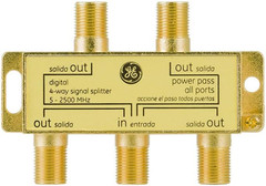 GE Digital 4-Way Coaxial Cable Splitter, 2.5 Ghz 5-2500 Mhz, RG6 Compatible