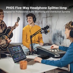 Fosi Audio PH05 Headphone Distribution Amplifier, Stereo 1-in-5-out, 16-300Ω IEM
