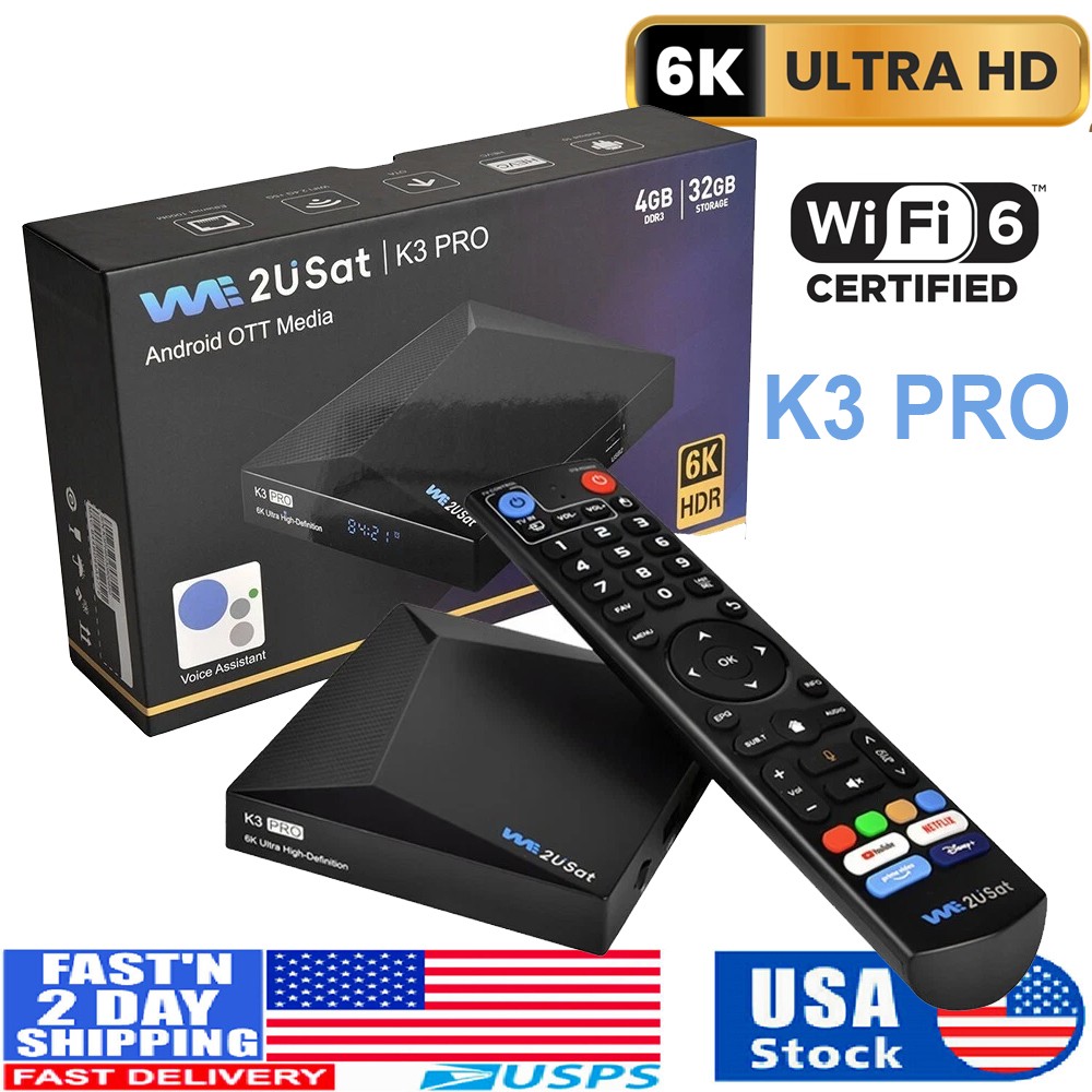 2026 WE2USAT K3 Pro 6K Smart TV Box WiFi6 Live TV Player Bluetooth Voice Assit