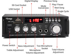 Amplificador de audio est�reo inal�mbrico Bluetooth 5.0 de 298 A y 300 W x 2