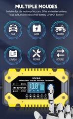 12V 6A Smart Car Battery Charger Pulse Repair for AGM LiFePO4 Motorcycle SUV