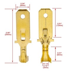 30-500pcs Non-insulated Brass Male 6.3mm Spade Terminals Crimp Wire Connectors