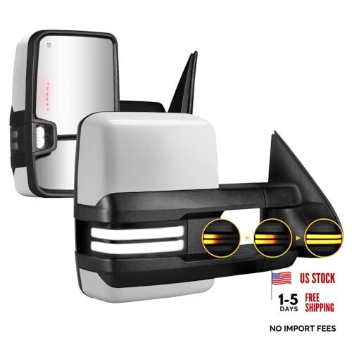 Towing Mirrors Painted Switchback Turn Lights Compatible with 2003-2007 White