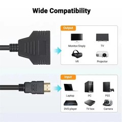 HDMI Splitter Cable 1 Male to 2 Female Adapter 1080P 4K TV Monitor