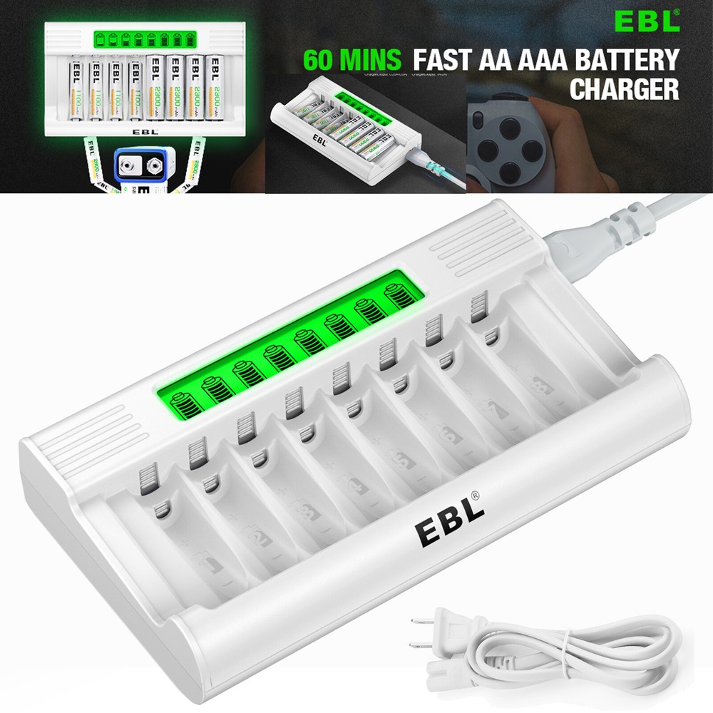 Rechargeable Batteries Charger LCD Fast Charger 8-Slot for Ni-MH AA AAA Battery