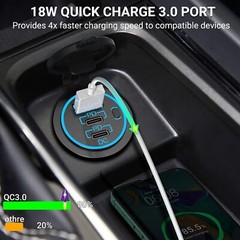 12V-24V QC3.0 + PD USB C Car Fast Charger Power Socket Outlet for Boat RV Marine