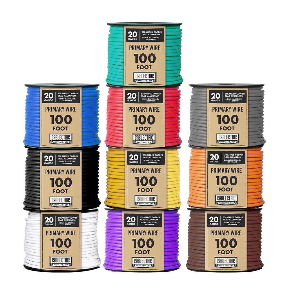 20 Gauge Primary Automotive Wire Assortment – 10 Roll Assortment Pack – 100 Ft