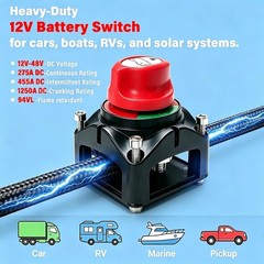Battery Disconnect Switch, 2PCS Cables 1.64FT with Heavy Duty Wire Lugs, Battery