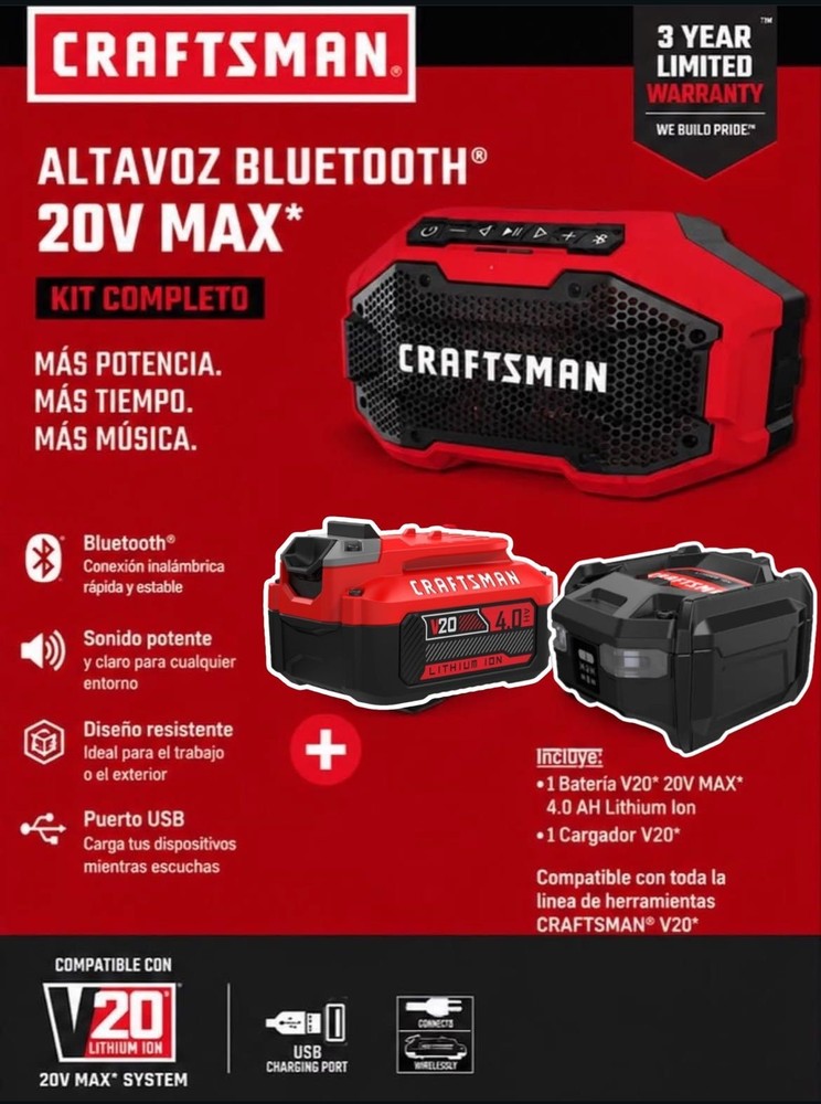 CRAFTSMAN V20 Bluetooth Speaker CMCR001B 20V MAX Jobsite NEW