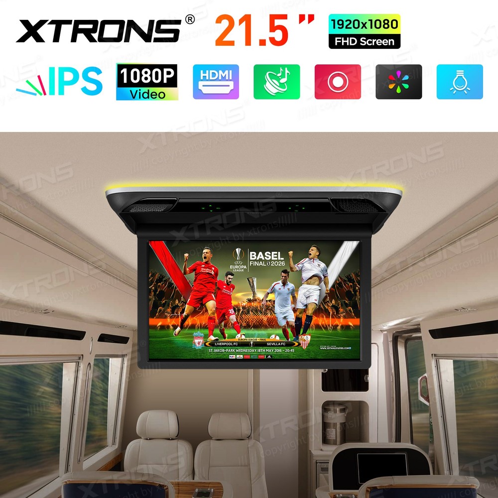 21.5″ Flip Down 1080P LCD IPS Monitor for Car Coach Bus Kitchen HDMI IR USB MP5