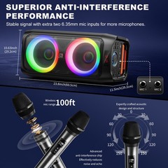 Large Sound Speaker with 2 Mics Bluetooth for Outdoor Events & Birthday Party