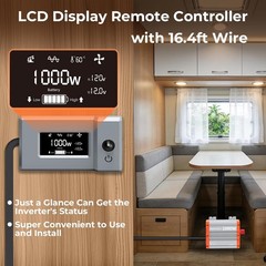 1000W Inverter Pure Sine Wave Power 12V to 110V/120V, 2 AC USB&Type-C 30W, 2 LCD