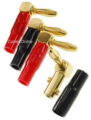 2-Pair Gold Plated Right-Angle Screw-Type Banana Plugs w/Rd/Bk Plastic Boots