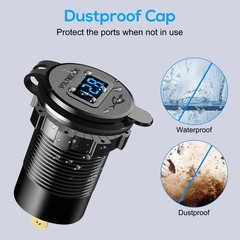 12-24V 4 Port Fast Car Charger QC3.0 & PD USB C Outlet Socket for Boat RV Marine