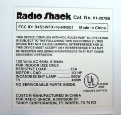 Radio Shack 61-2676B Wireless Remote Control Center – EUC