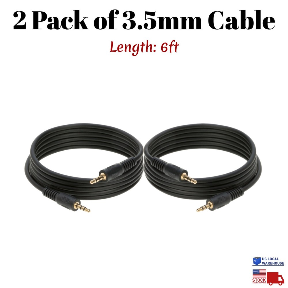2 Pack of 6FT AUX 3.5mm Cable Male to Male Auxiliary Audio Car Headphone iPhone