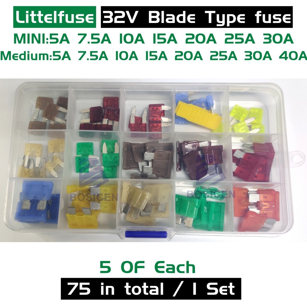 Littelfuse MINI Medium Blade Fuse 32V 5A 10A 15A 20A 25A 30A 40A 75PCS/1 Set