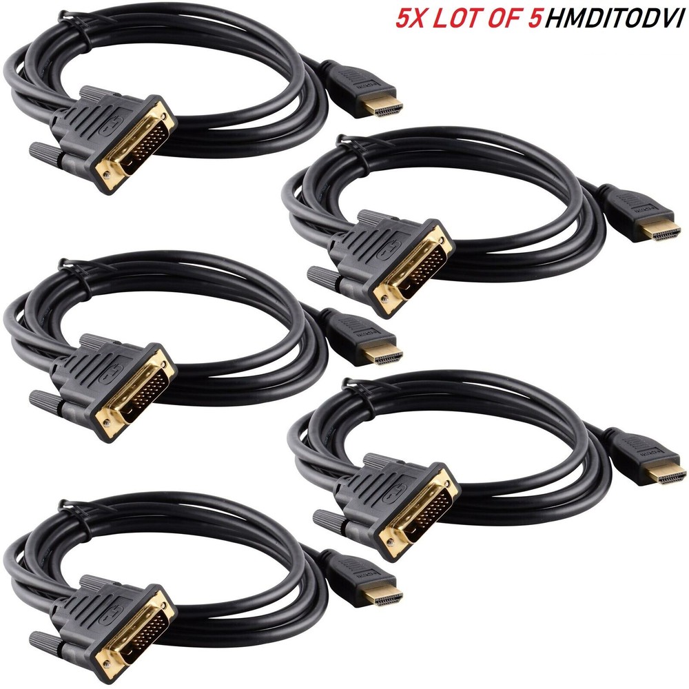 5x HDMI to DVI-D Monitor Display Adapter Cable HD HDTV 6FT (5-Pack)