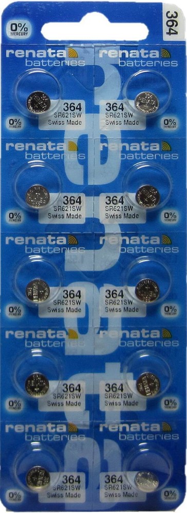 200 Renata 364 SR621SW Silver Oxide 1.55v 0% MERCURY Batteries
