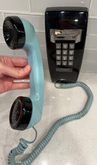 Vintage ITT Bell Telephone Wall Mount Push Button Black & Robins Egg Blue -COOL!