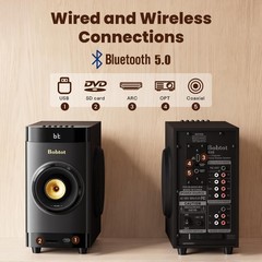 Bobtot Small Subwoofer Home Theater for TV Surround System 5 black and gold
