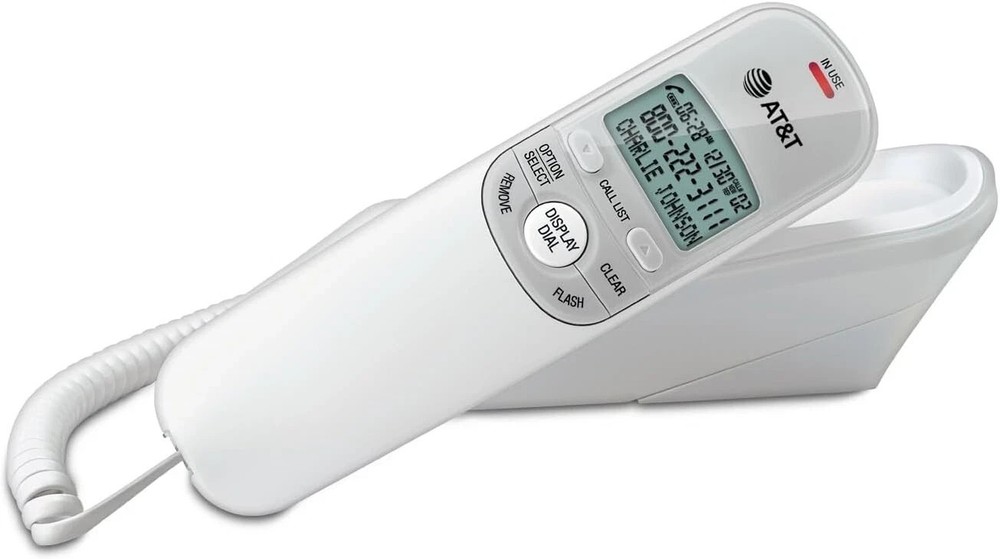 AT&T TR1909 Trimline Corded Telephone 13-Number Memory Wall-Mountable – White