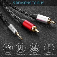 1ft Braided 3.5mm to 2RCA Audio Cable – Durable, Secure Connections Guaranteed