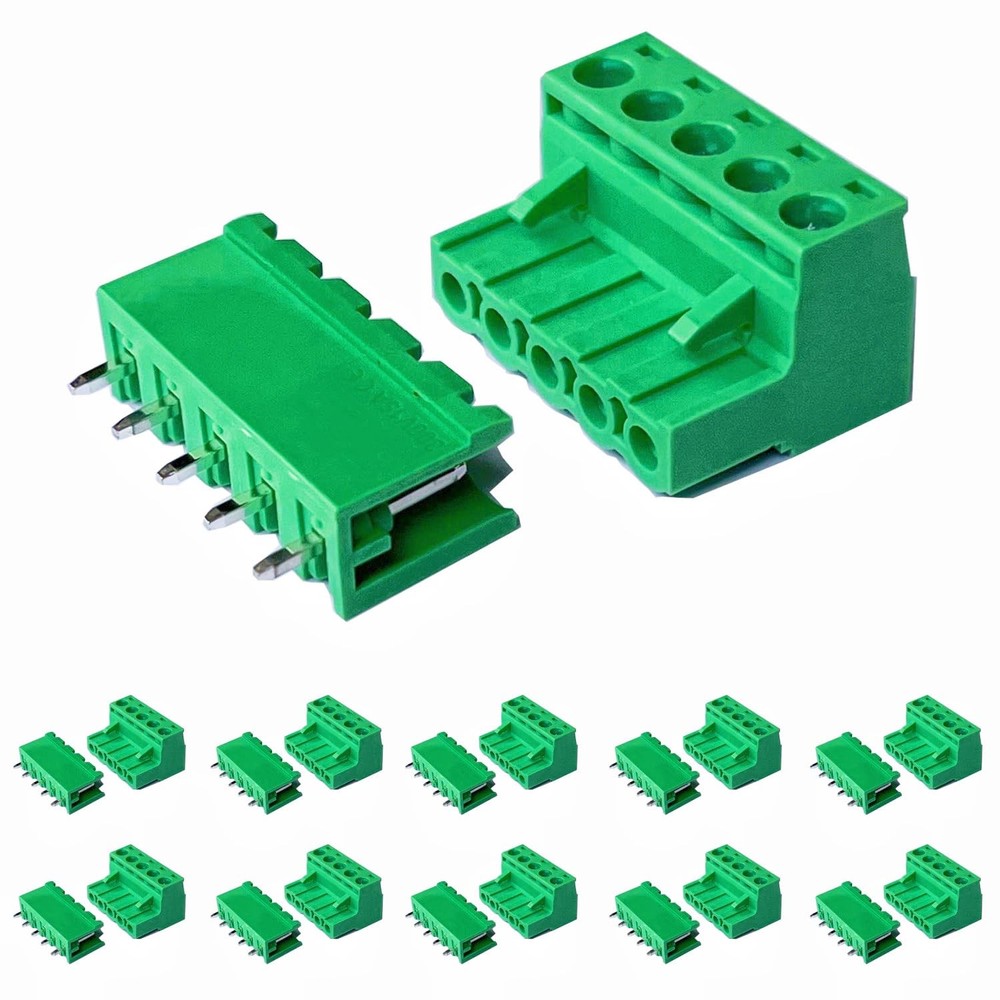 10 Set 5 Pin 5.08mm Pitch PCB Mount Screw Terminal Block Connector Male Femal…