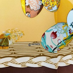 Hermes Silk Scarf Couvee d’Herme Beige Brown Multi Color 90cm x 90cm Brand