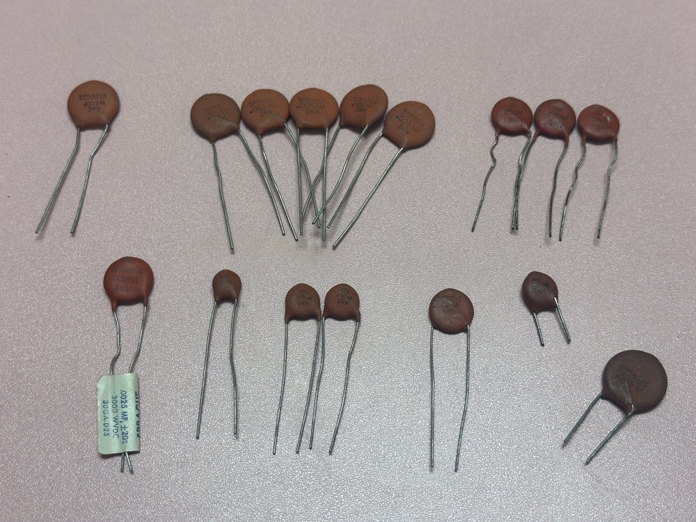 NOS Sprague 3kV Ceramic Disc Capacitors – RF/Bypass Set 68pF–0.005µF – 16 pcs