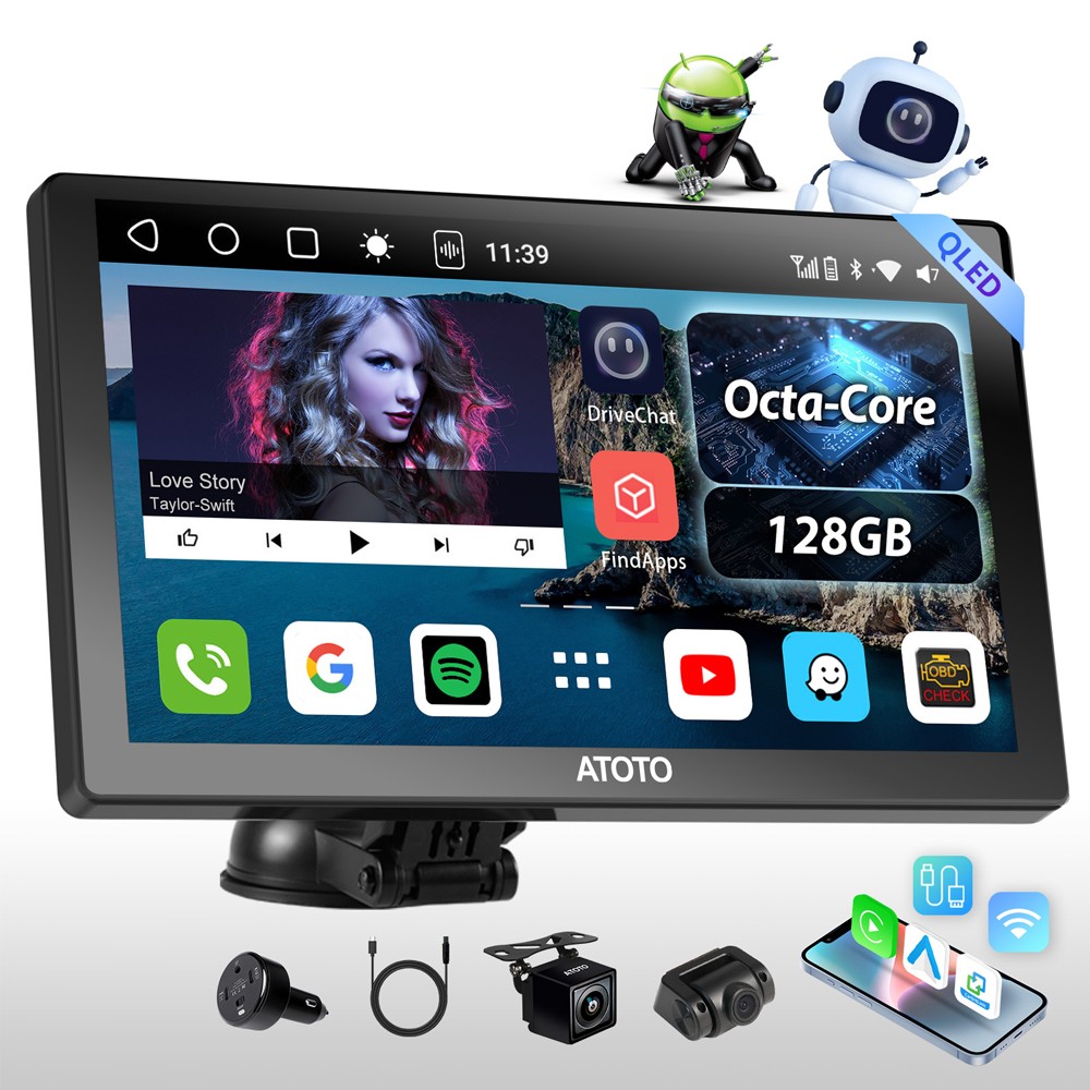 ATOTO 9in AI Android Portable Car Stereo 4G Dual Camera 2s Start Remote Control